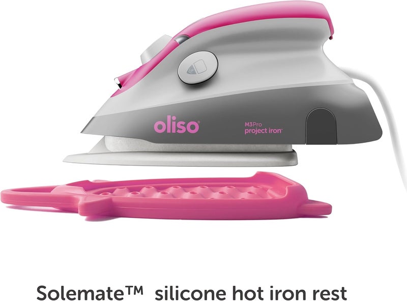 Oliso M3Pro Project Steam Iron with Solemate – 1000W Ceramic Soleplate Iron and LED Light for Sewing, Quilting, Crafting, and Travel – Raspberry - Image 5